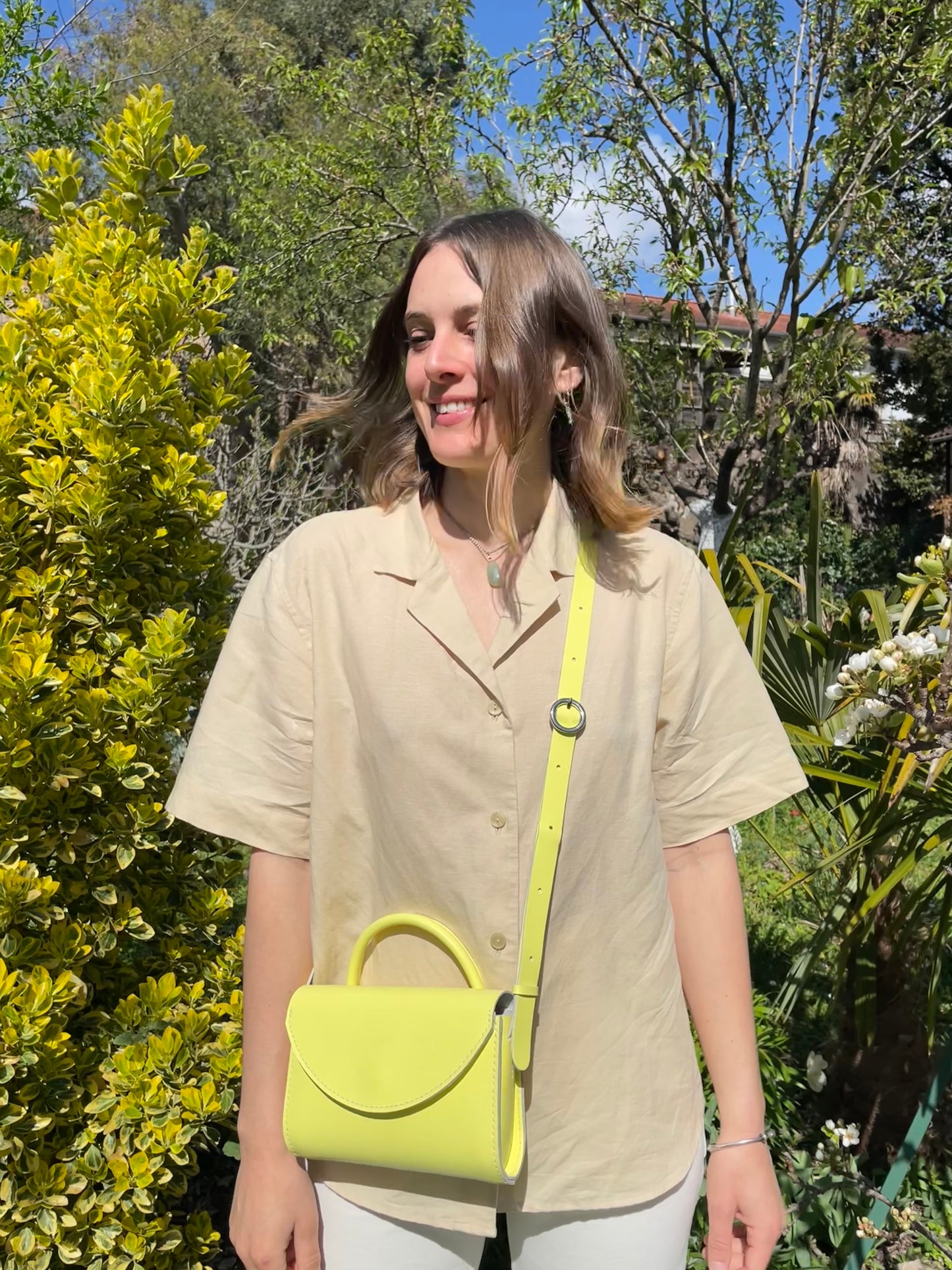 Sac Camélia - poignée / Cuir jaune