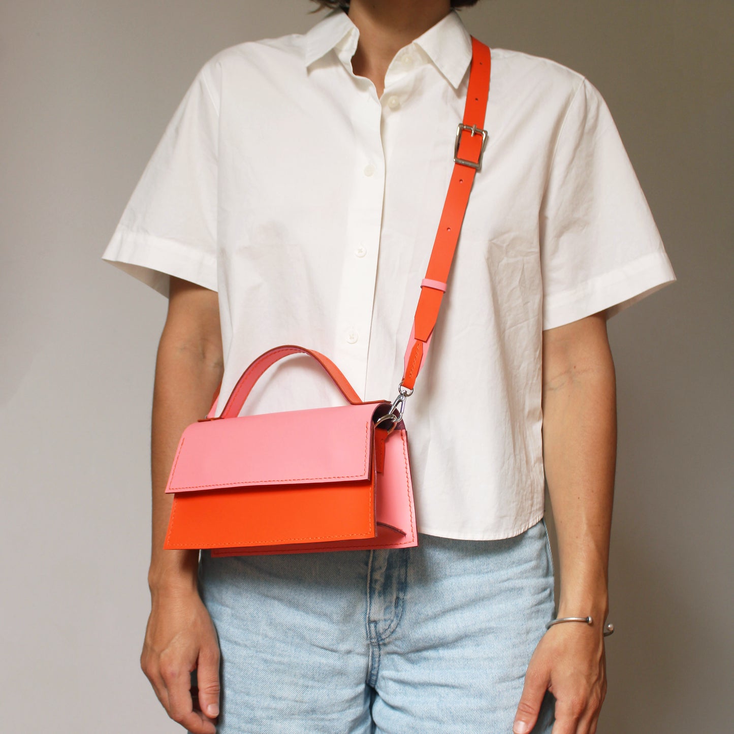 Sac Ava Bicolore 1 / Cuir rose & orange