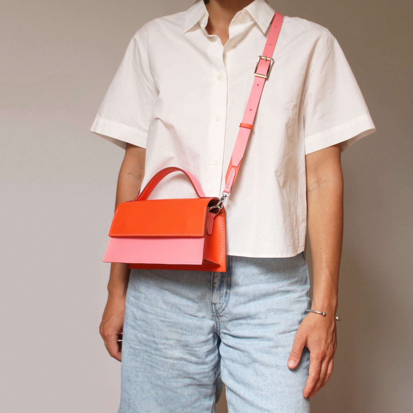 Sac Ava Bicolore 2 / Cuir orange & rose