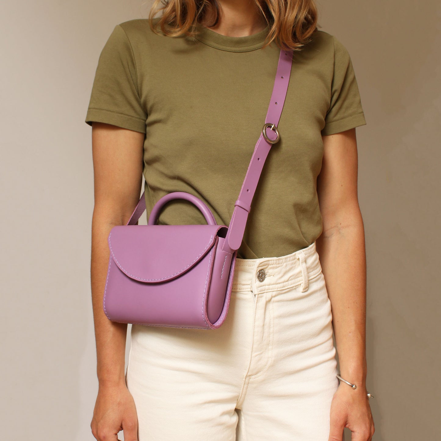 Sac Camélia - poignée / Cuir Mauve