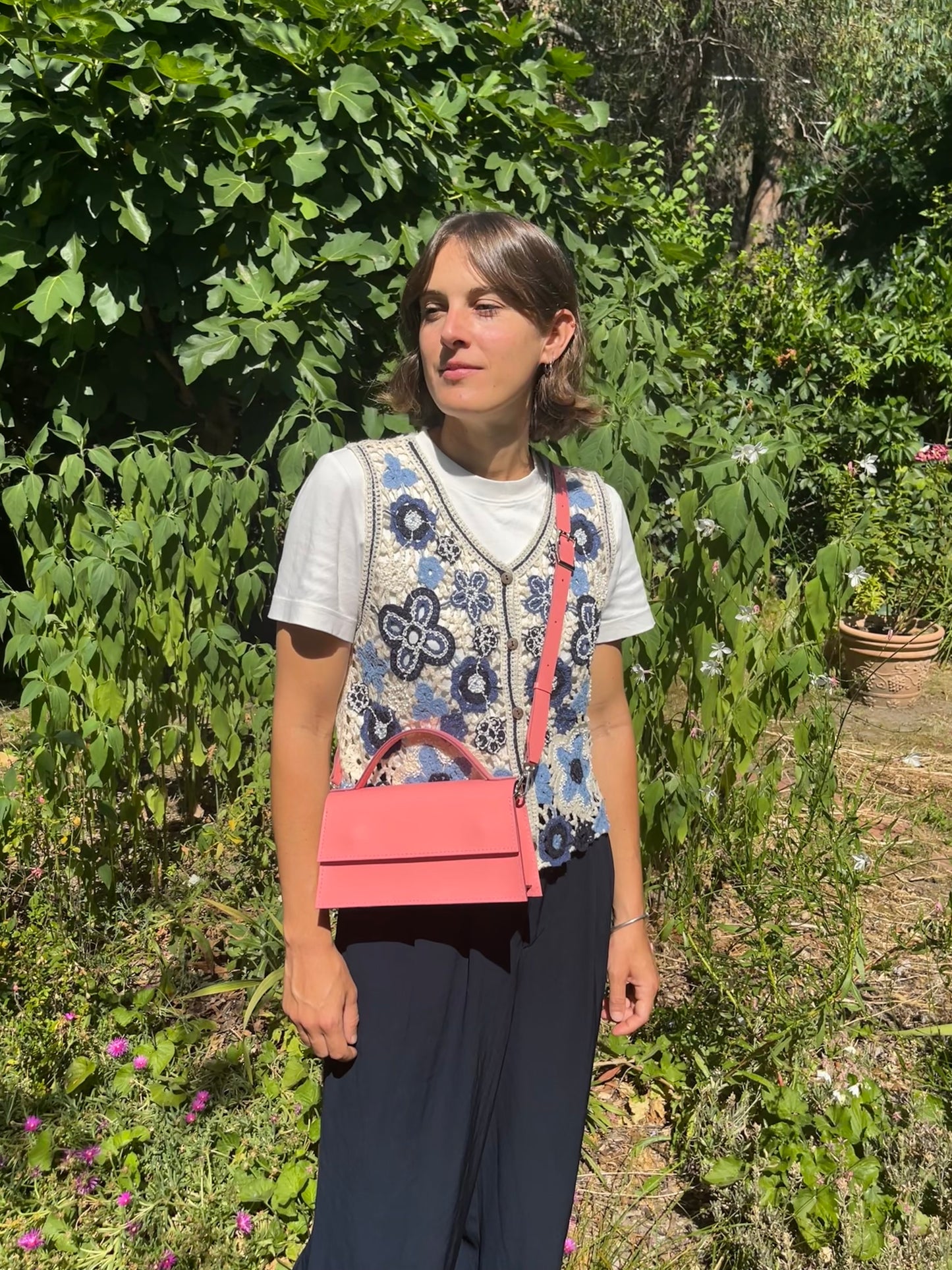 Sac Ava allongé / Cuir rose