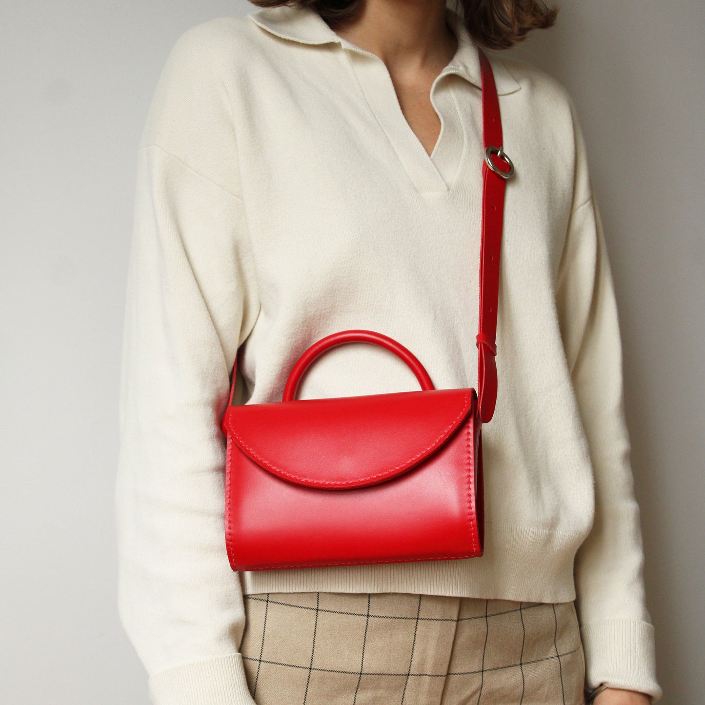 Sac Camélia poignée / cuir rouge samba